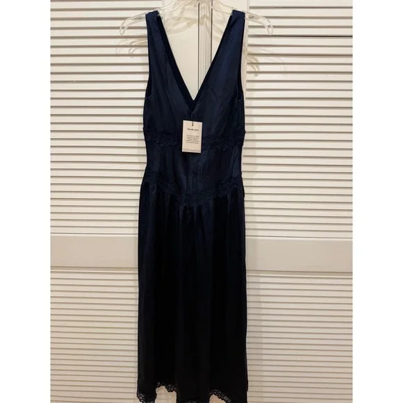 Reformation Stasia Navy Blue Silk Dress Brand New
